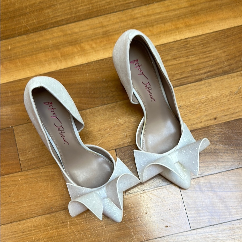 Betsey Johnson Sparkly White Bow Heels